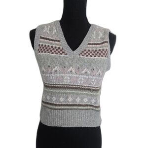 Pink Rose Fair Isle Sweater Vest Women Small Cropped Cottagecore Grannycore